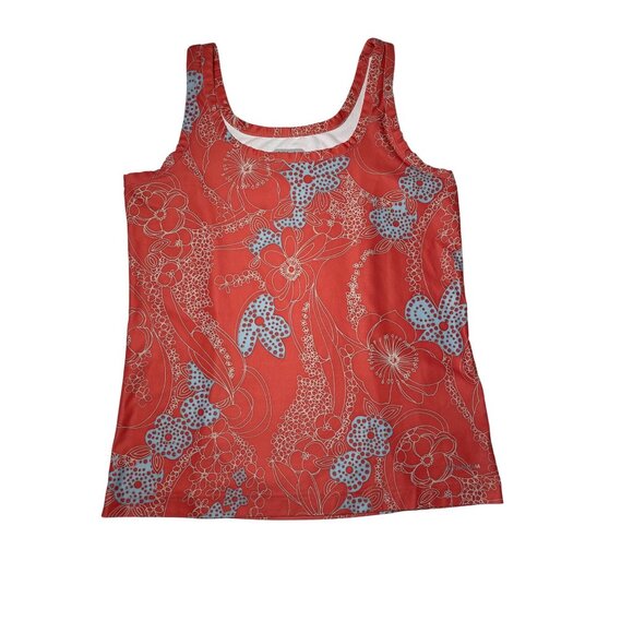 Columbia Womens Titanium Medium Floral Print Tank Top Coral & Blue M - Picture 1 of 7